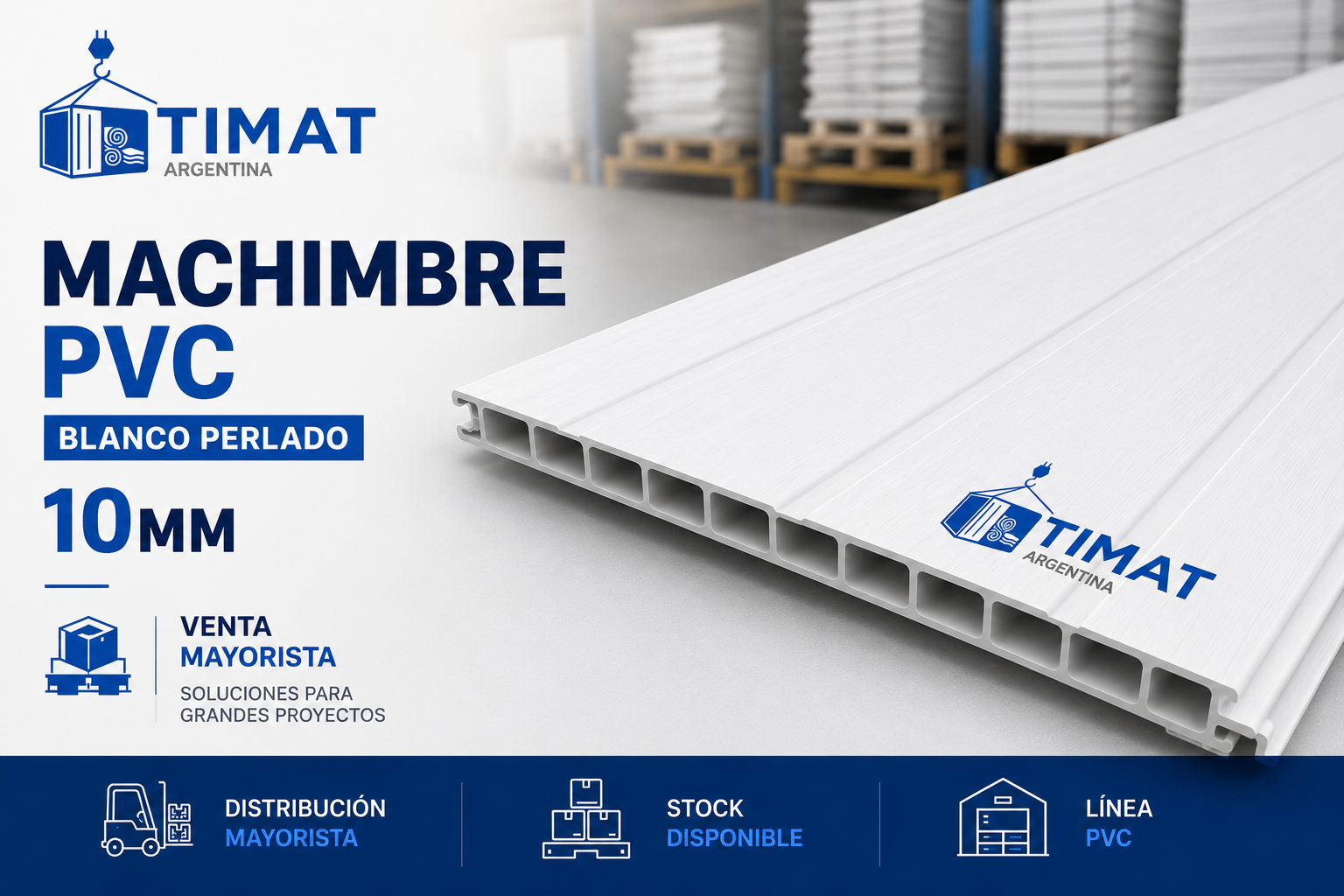 Machimbre PVC Blanco Perlado 10mm